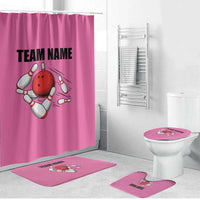 Pink and Black Bowling Bathroom Set Design with Red Ball and Pins and Custom Team Name Graphic - Wonder Print Shop