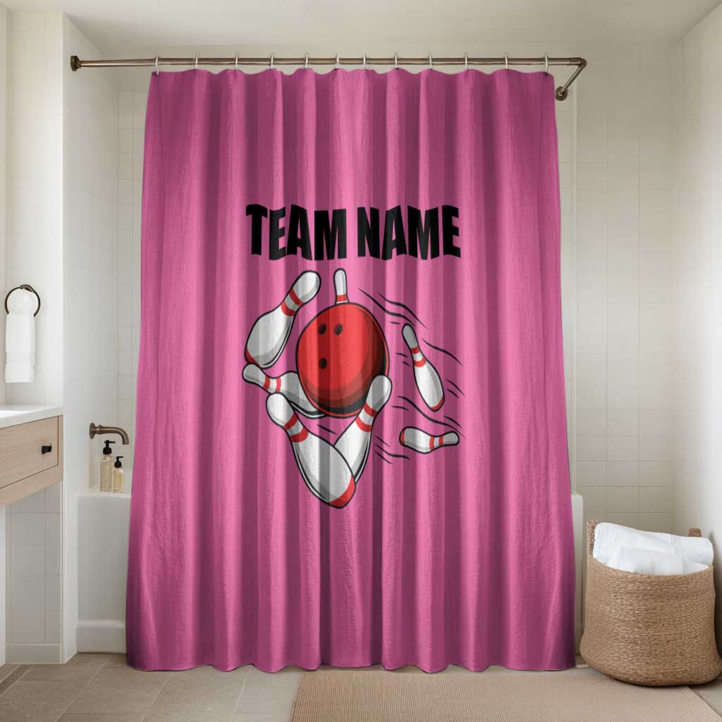 Pink and Black Bowling Bathroom Set Design with Red Ball and Pins and Custom Team Name Graphic - Wonder Print Shop