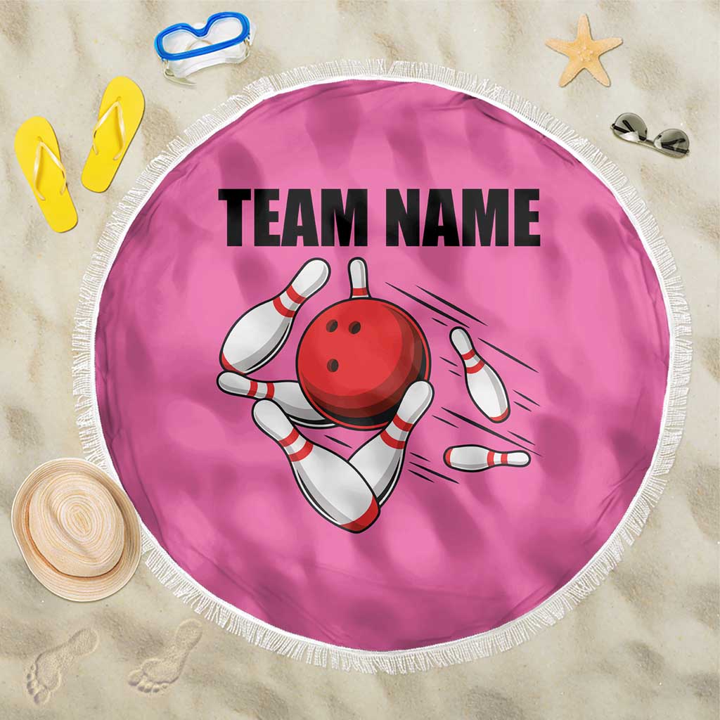 Pink and Black Bowling Beach Blanket Design with Red Ball and Pins and Custom Team Name Graphic - Wonder Print Shop