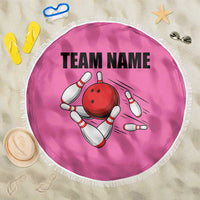 Pink and Black Bowling Beach Blanket Design with Red Ball and Pins and Custom Team Name Graphic - Wonder Print Shop