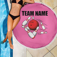 Pink and Black Bowling Beach Blanket Design with Red Ball and Pins and Custom Team Name Graphic - Wonder Print Shop
