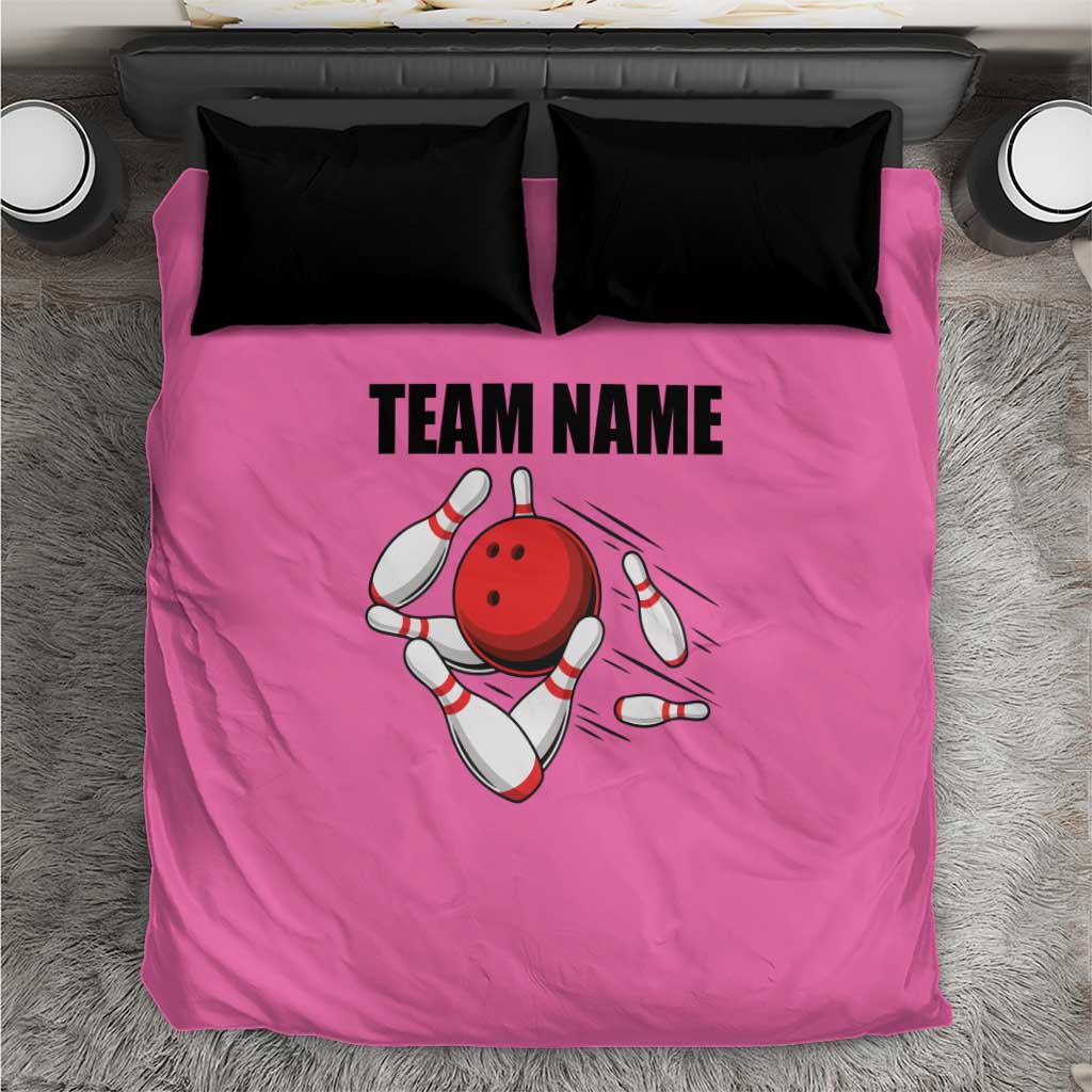 Pink and Black Bowling Bedding Set Design with Red Ball and Pins and Custom Team Name Graphic - Wonder Print Shop