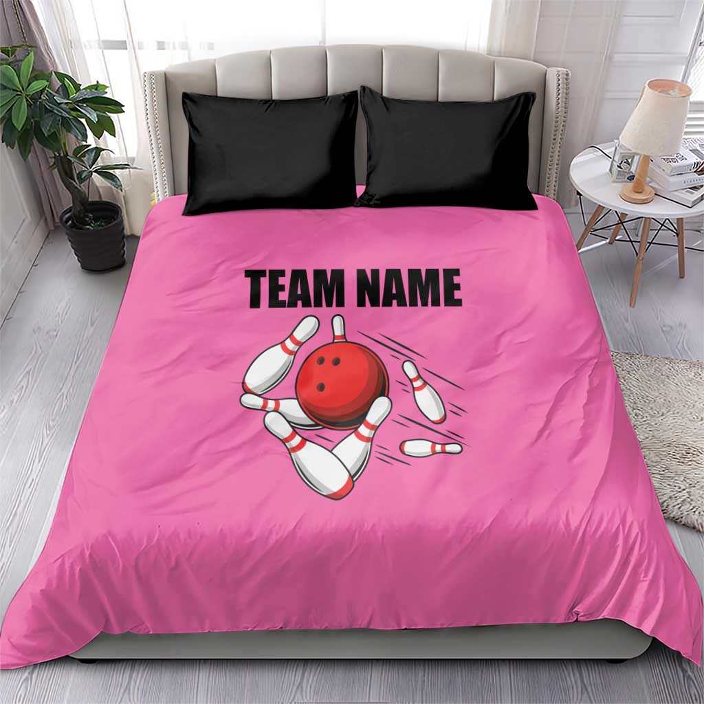 Pink and Black Bowling Bedding Set Design with Red Ball and Pins and Custom Team Name Graphic - Wonder Print Shop