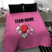 Pink and Black Bowling Bedding Set Design with Red Ball and Pins and Custom Team Name Graphic - Wonder Print Shop