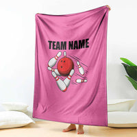 Pink and Black Bowling Blanket Design with Red Ball and Pins and Custom Team Name Graphic - Wonder Print Shop