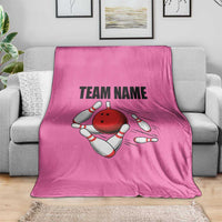 Pink and Black Bowling Blanket Design with Red Ball and Pins and Custom Team Name Graphic - Wonder Print Shop