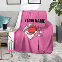 Pink and Black Bowling Blanket Design with Red Ball and Pins and Custom Team Name Graphic - Wonder Print Shop