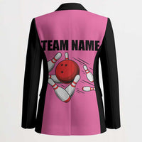 Pink and Black Bowling Blazer Design with Red Ball and Pins and Custom Team Name Graphic - Wonder Print Shop