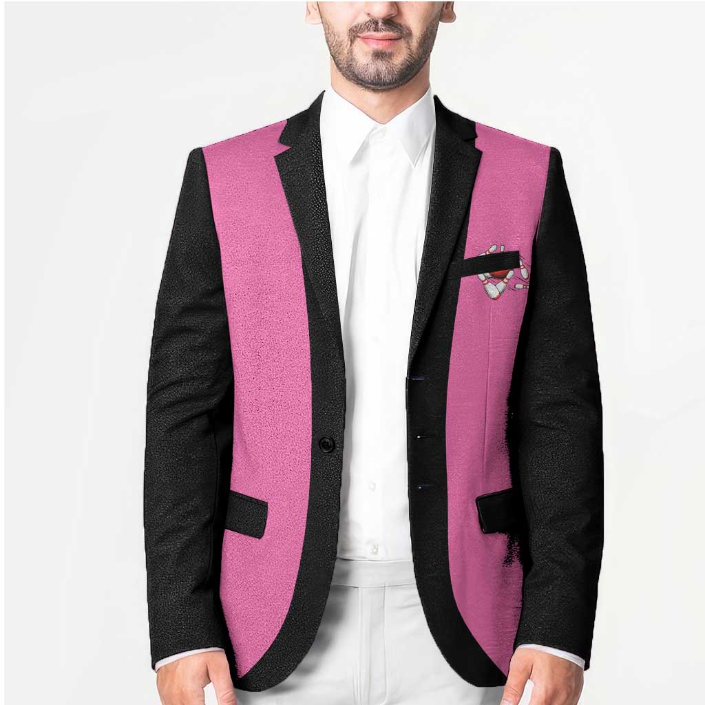 Pink and Black Bowling Blazer Design with Red Ball and Pins and Custom Team Name Graphic - Wonder Print Shop