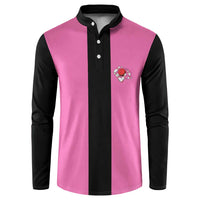 Pink and Black Bowling Button Sweatshirt Design with Red Ball and Pins and Custom Team Name Graphic - Wonder Print Shop
