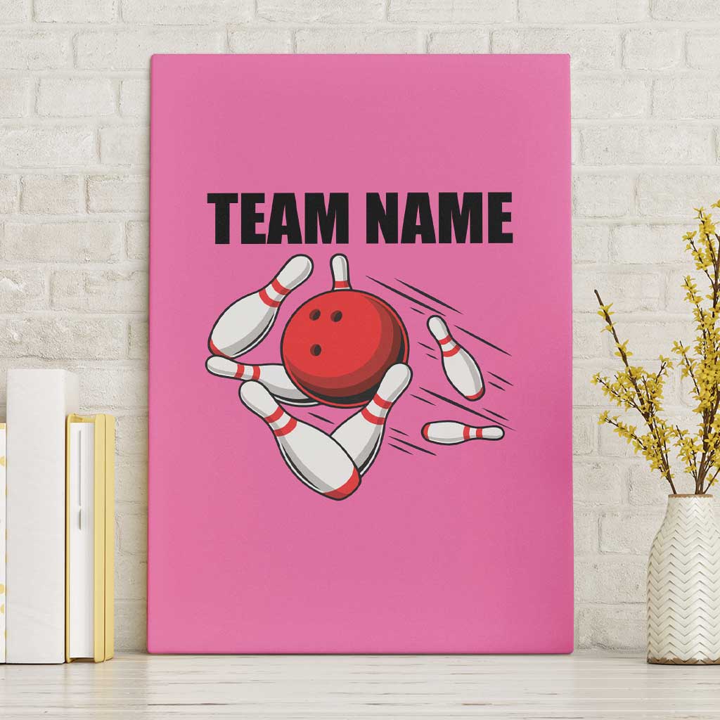 Pink and Black Bowling Canvas Wall Art Design with Red Ball and Pins and Custom Team Name Graphic - Wonder Print Shop