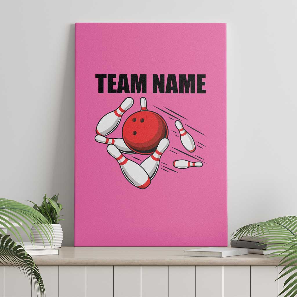 Pink and Black Bowling Canvas Wall Art Design with Red Ball and Pins and Custom Team Name Graphic - Wonder Print Shop
