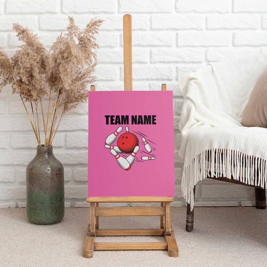 Pink and Black Bowling Canvas Wall Art Design with Red Ball and Pins and Custom Team Name Graphic - Wonder Print Shop