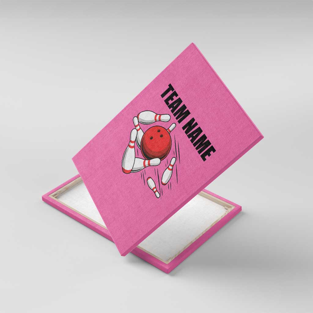 Pink and Black Bowling Canvas Wall Art Design with Red Ball and Pins and Custom Team Name Graphic - Wonder Print Shop