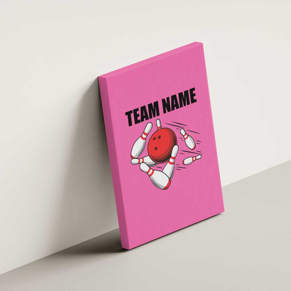 Pink and Black Bowling Canvas Wall Art Design with Red Ball and Pins and Custom Team Name Graphic - Wonder Print Shop