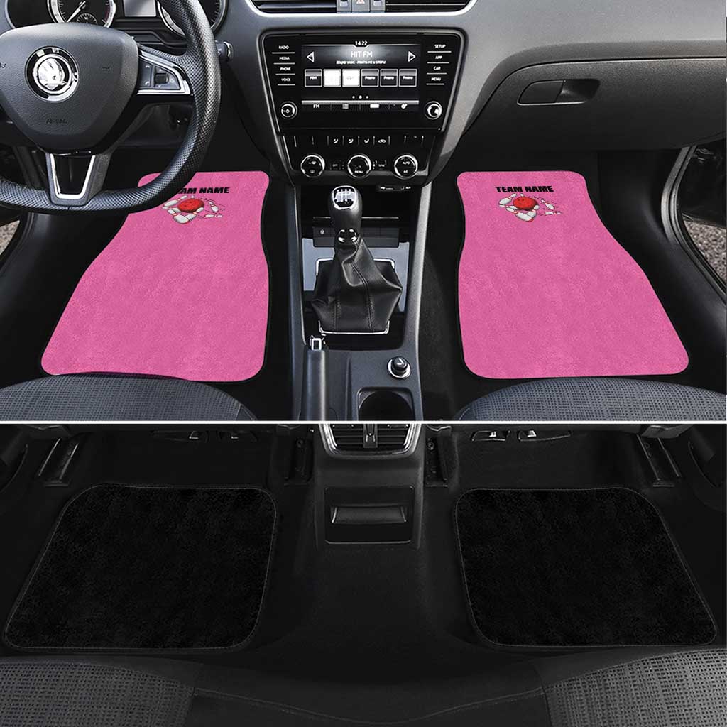 Pink and Black Bowling Car Mats Design with Red Ball and Pins and Custom Team Name Graphic - Wonder Print Shop