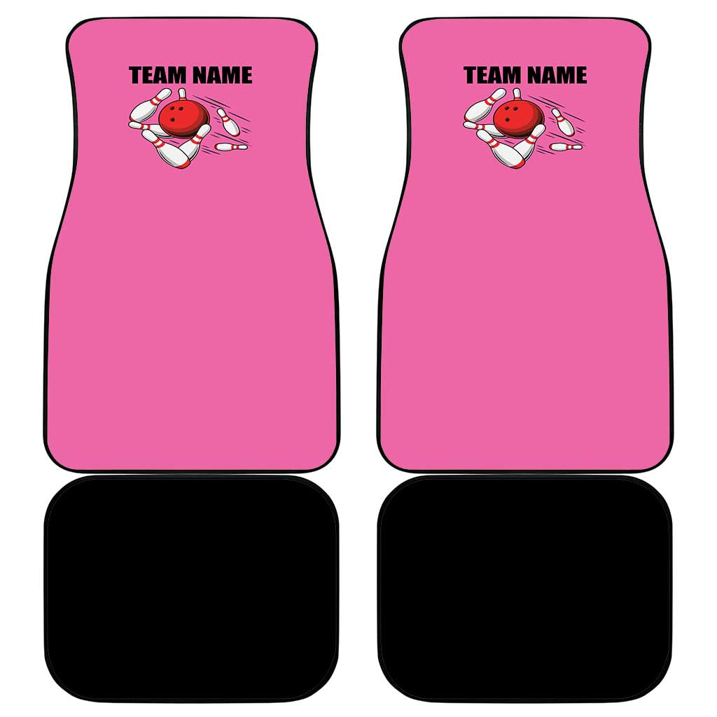 Pink and Black Bowling Car Mats Design with Red Ball and Pins and Custom Team Name Graphic - Wonder Print Shop