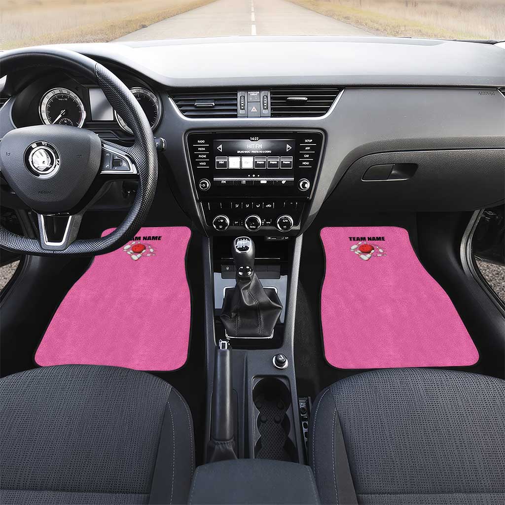 Pink and Black Bowling Car Mats Design with Red Ball and Pins and Custom Team Name Graphic - Wonder Print Shop