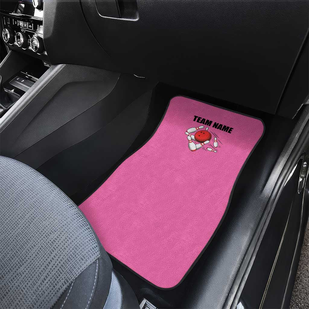 Pink and Black Bowling Car Mats Design with Red Ball and Pins and Custom Team Name Graphic - Wonder Print Shop
