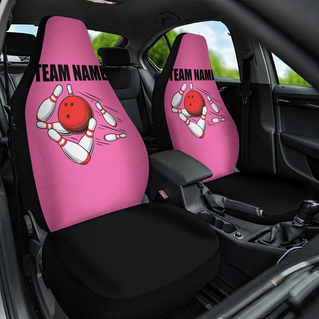 Pink and Black Bowling Car Seat Cover Design with Red Ball and Pins and Custom Team Name Graphic - Wonder Print Shop