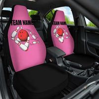 Pink and Black Bowling Car Seat Cover Design with Red Ball and Pins and Custom Team Name Graphic - Wonder Print Shop