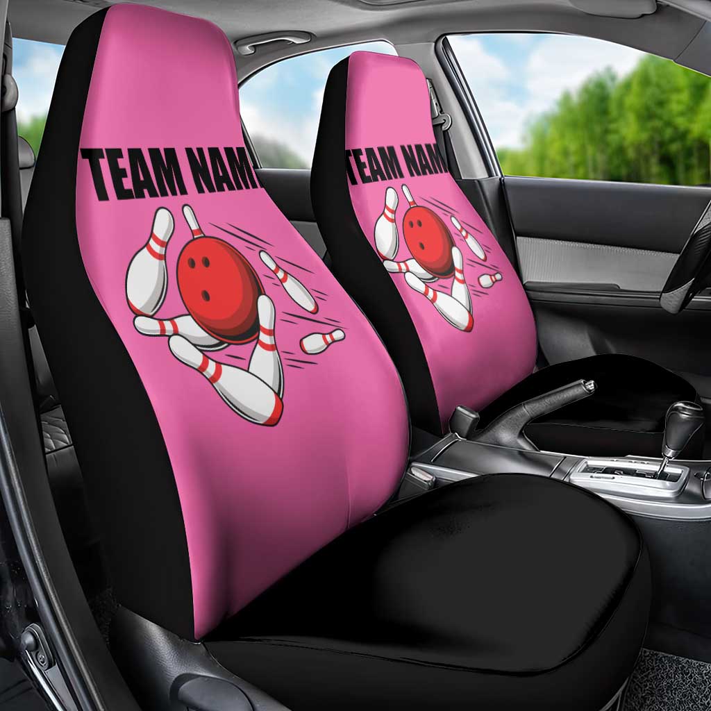 Pink and Black Bowling Car Seat Cover Design with Red Ball and Pins and Custom Team Name Graphic - Wonder Print Shop