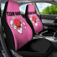 Pink and Black Bowling Car Seat Cover Design with Red Ball and Pins and Custom Team Name Graphic - Wonder Print Shop