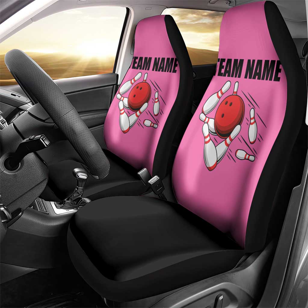 Pink and Black Bowling Car Seat Cover Design with Red Ball and Pins and Custom Team Name Graphic - Wonder Print Shop