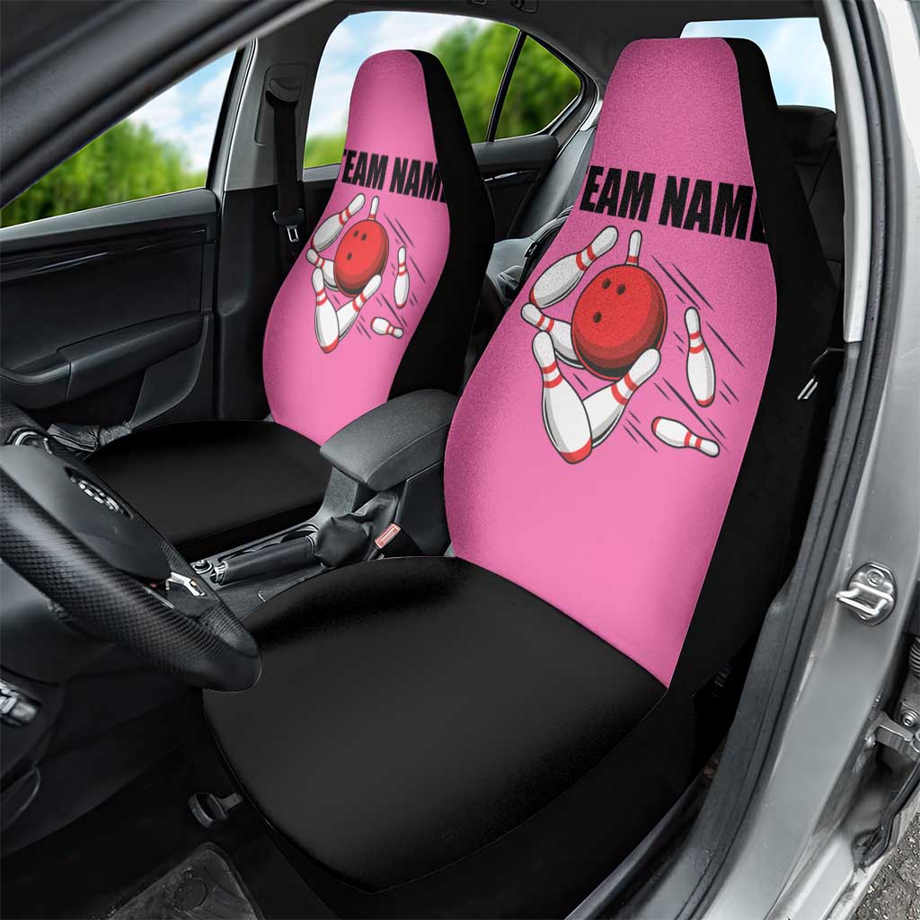 Pink and Black Bowling Car Seat Cover Design with Red Ball and Pins and Custom Team Name Graphic - Wonder Print Shop