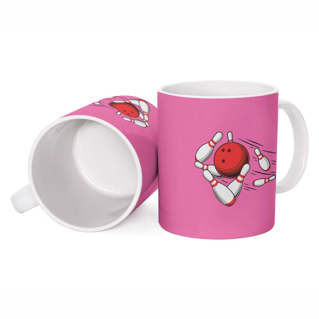 Pink and Black Bowling Ceramic Mug Design with Red Ball and Pins and Custom Team Name Graphic - Wonder Print Shop