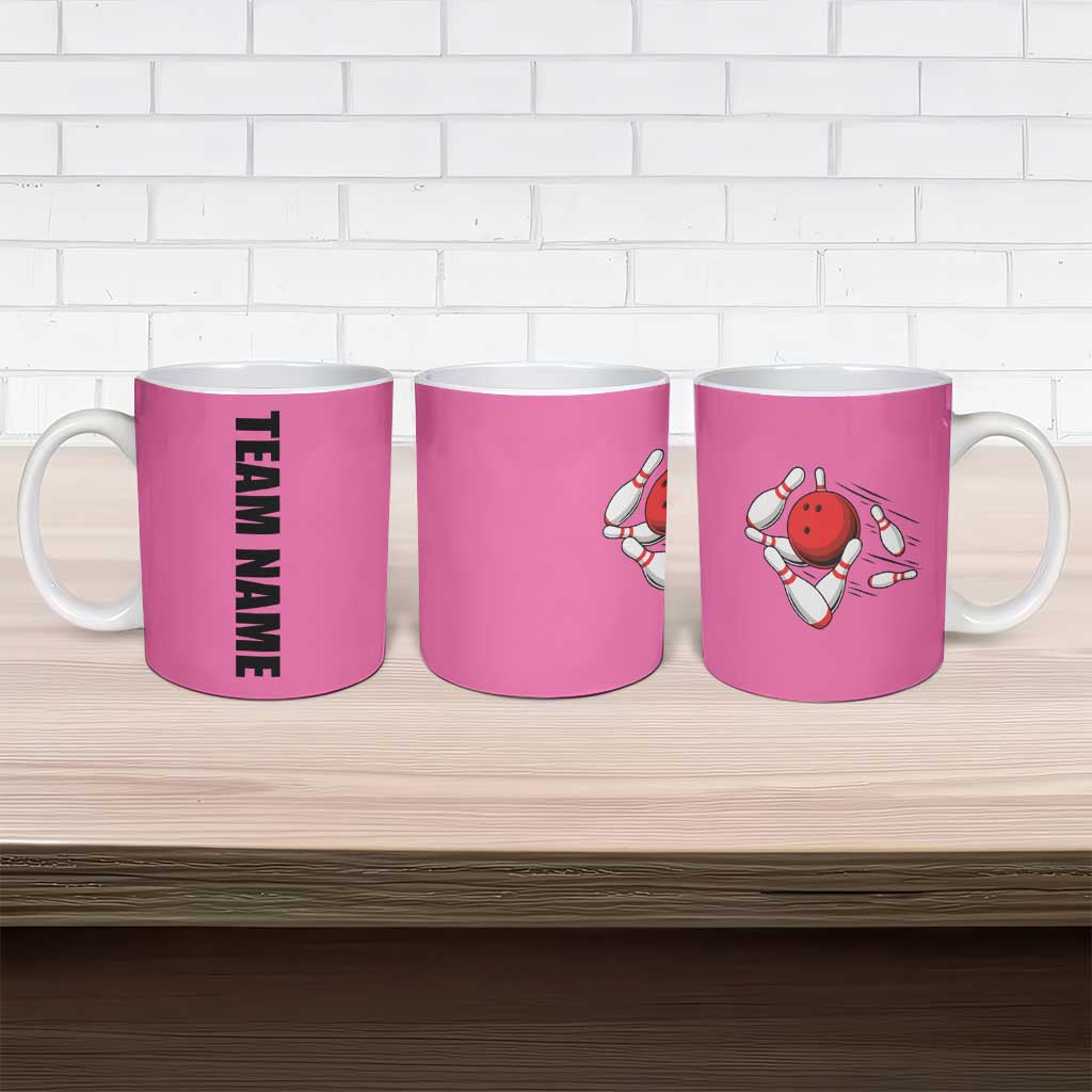Pink and Black Bowling Ceramic Mug Design with Red Ball and Pins and Custom Team Name Graphic - Wonder Print Shop