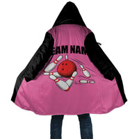 Pink and Black Bowling Cloak Design with Red Ball and Pins and Custom Team Name Graphic - Wonder Print Shop