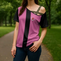 Pink and Black Bowling Cross Shoulder Shirt Design with Red Ball and Pins and Custom Team Name Graphic - Wonder Print Shop