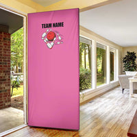 Pink and Black Bowling Door Cover Design with Red Ball and Pins and Custom Team Name Graphic - Wonder Print Shop