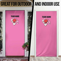 Pink and Black Bowling Door Cover Design with Red Ball and Pins and Custom Team Name Graphic - Wonder Print Shop