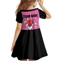 Pink and Black Bowling Family Matching Mermaid Dress and Hawaiian Shirt Design with Red Ball and Pins and Custom Team Name Graphic - Wonder Print Shop