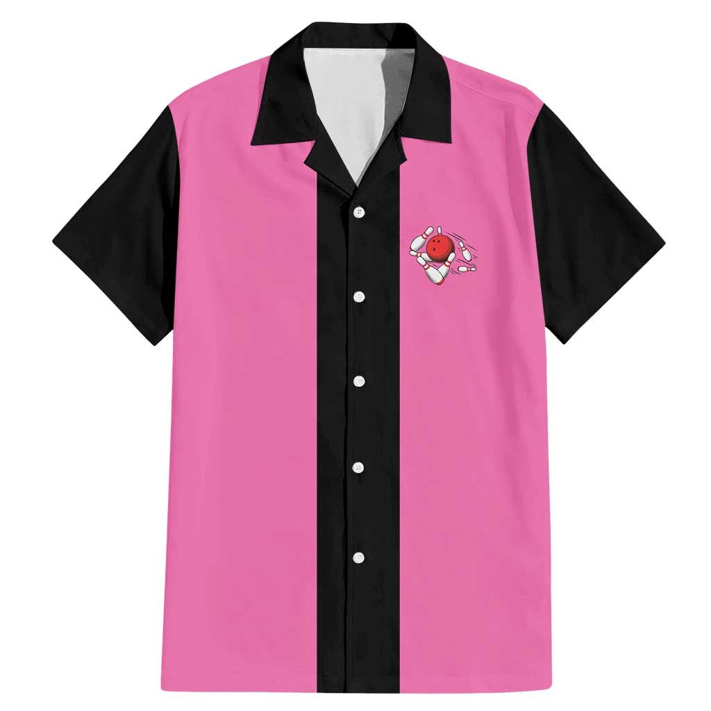 Pink and Black Bowling Family Matching Mermaid Dress and Hawaiian Shirt Design with Red Ball and Pins and Custom Team Name Graphic - Wonder Print Shop