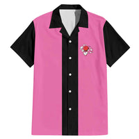 Pink and Black Bowling Family Matching Mermaid Dress and Hawaiian Shirt Design with Red Ball and Pins and Custom Team Name Graphic - Wonder Print Shop