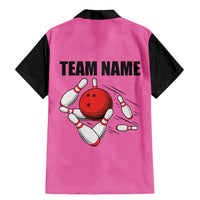 Pink and Black Bowling Family Matching Mermaid Dress and Hawaiian Shirt Design with Red Ball and Pins and Custom Team Name Graphic - Wonder Print Shop
