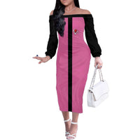 Pink and Black Bowling Family Matching Off The Shoulder Long Sleeve Dress and Hawaiian Shirt Design with Red Ball and Pins and Custom Team Name Graphic - Wonder Print Shop