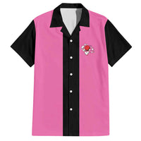 Pink and Black Bowling Family Matching Puletasi and Hawaiian Shirt Design with Red Ball and Pins and Custom Team Name Graphic - Wonder Print Shop