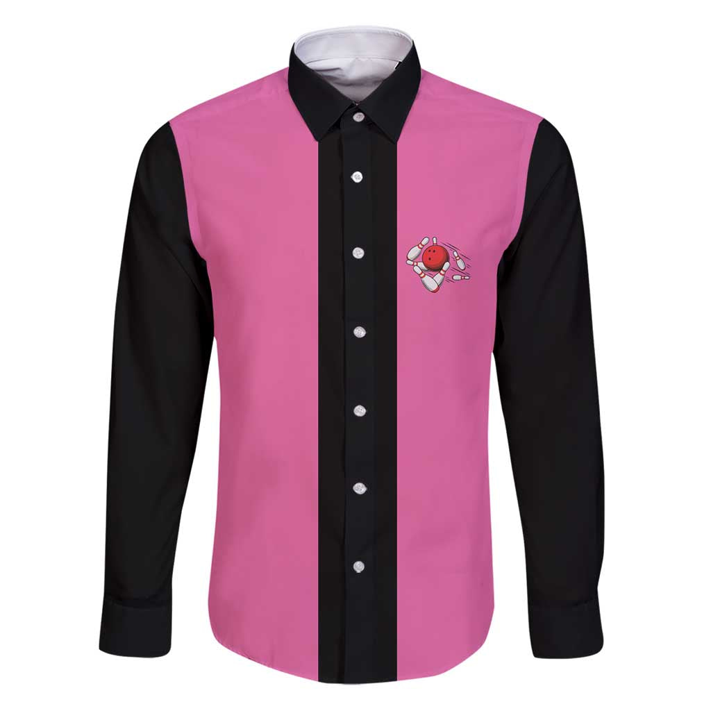 Pink and Black Bowling Family Matching Puletasi and Hawaiian Shirt Design with Red Ball and Pins and Custom Team Name Graphic - Wonder Print Shop
