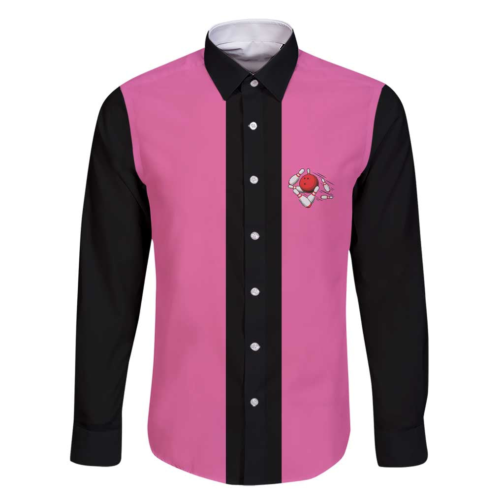 Pink and Black Bowling Family Matching Short Sleeve Bodycon Dress and Hawaiian Shirt Design with Red Ball and Pins and Custom Team Name Graphic - Wonder Print Shop