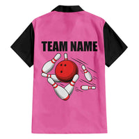 Pink and Black Bowling Family Matching Tank Maxi Dress and Hawaiian Shirt Design with Red Ball and Pins and Custom Team Name Graphic - Wonder Print Shop