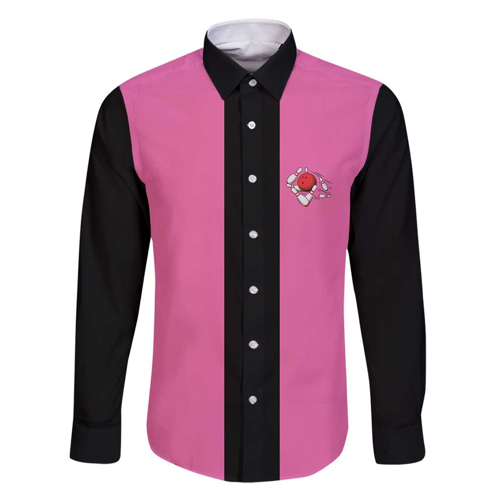 Pink and Black Bowling Family Matching Tank Maxi Dress and Hawaiian Shirt Design with Red Ball and Pins and Custom Team Name Graphic - Wonder Print Shop