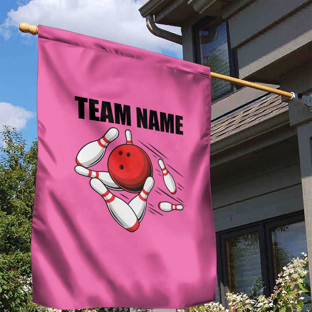 Pink and Black Bowling Garden Flag Design with Red Ball and Pins and Custom Team Name Graphic - Wonder Print Shop
