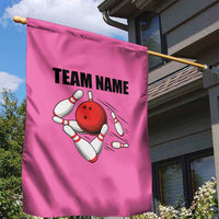 Pink and Black Bowling Garden Flag Design with Red Ball and Pins and Custom Team Name Graphic - Wonder Print Shop