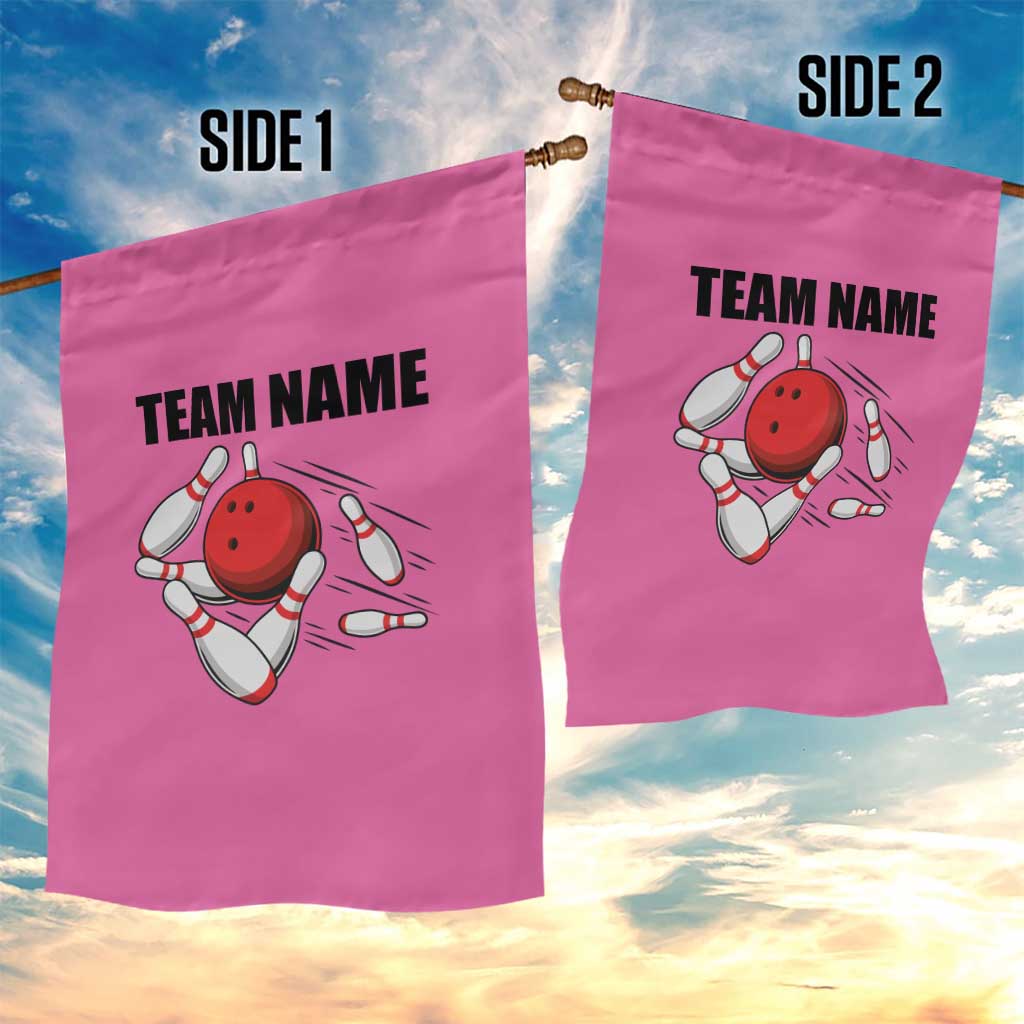 Pink and Black Bowling Garden Flag Design with Red Ball and Pins and Custom Team Name Graphic - Wonder Print Shop