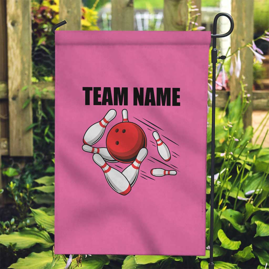 Pink and Black Bowling Garden Flag Design with Red Ball and Pins and Custom Team Name Graphic - Wonder Print Shop