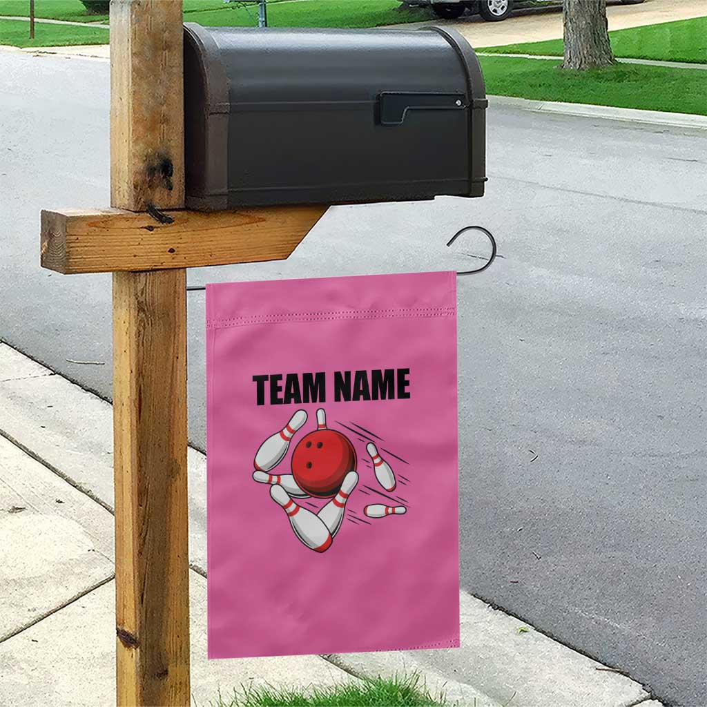 Pink and Black Bowling Garden Flag Design with Red Ball and Pins and Custom Team Name Graphic - Wonder Print Shop